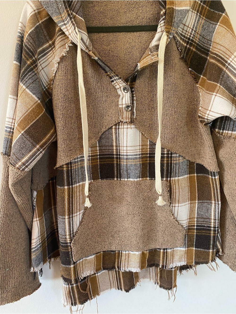 POL COOL WEATHER INCLINED PLAID HOODIE IN MOCHA - cabincore - fall - size medium - Picture 10 of 11